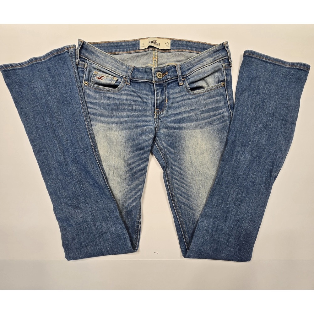 Hollister Y2K Low Rise Jeans Womens Size 3L W26 L35 Light Wash Stretch Denim